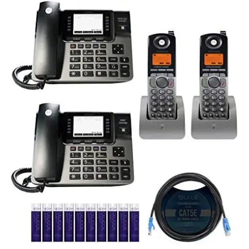 Motorola ML1002S (ML1000 x1,ML1100 x1) DECT 6.0 4-Line Phone System with Digital Receptionist and Answering System Bundle with ML1200 x2 Cordless Handset, Blucoil 10-FT Cat5e Cable, 10 AAA Batteries