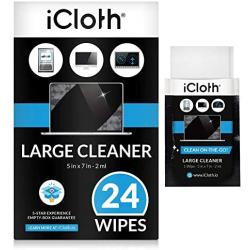 iCloth Large Lens and Screen Cleaner Pro-Grade Individually Wrapped Wet Wipes, 1 Wipe Cleans a LCD Monitor, Laptop, or Flat Screen HDTV, Box of 24
