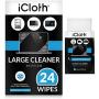 iCloth Large Lens and Screen Cleaner Pro-Grade Individually Wrapped Wet Wipes, 1 Wipe Cleans a LCD Monitor, Laptop, or Flat Screen HDTV, Box of 24