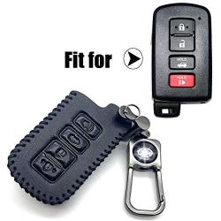 ROMASO Key Fob Cover fit for Toyota,Car Key Fob Case Suit for Toyota Highlander Avalon Camry Corolla RAV4 4 Buttons,Leather Key Fob Shell(Black) with Keychain