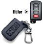 ROMASO Key Fob Cover fit for Toyota,Car Key Fob Case Suit for Toyota Highlander Avalon Camry Corolla RAV4 4 Buttons,Leather Key Fob Shell(Black) with Keychain