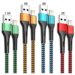 iPhone Charger Cable 4Pack-1.5/3/6/6FT,Durcord iPhone Charger Cord MFi Certified Lightning Cable,Fast iPhone Charging Cord Nylon Braided Compatible iPhone 11/ XS/Max/XR/X/8/8P/7/7P/6/SE/iPad/iPod