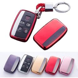 Soft TPU Smart Key Fob Case Holder Jacket Protector for Range Rover Evoque Velar Sport Discovery Freelander2 LR4 Land Rover Sport and Jaguar XF XJ XE F-PACE F-Type (Red)