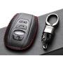 Vitodeco Leather Keyless Remote Smart Key Fob Case Cover with a Key Chain for 2014-2021 Subaru Forester, Impreza, Outback, WRX, BRZ, XV Crosstrek (4-Button, Black/Red)