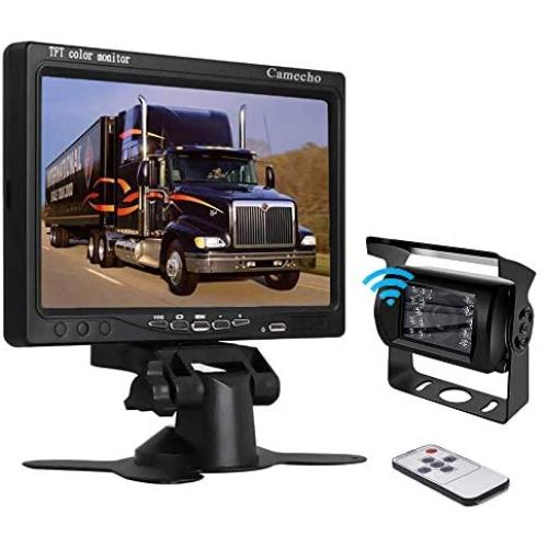 Camecho RC 12V 24V Car Backup Camera Rear View Wireless IR Night Vision Backup Camera Waterproof Kit + 7'' TFT LCD Monitor Parking Assistance System for Truck/Van/Caravan/Trailers/Camper