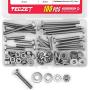 100PCS 1/4-20x1'', 1-1/2'', 2'', 2-1/2'', 3'' Stainless Steel Hex Head Screws Bolts and Nuts Flat & Lock Washers Assortment Kit, 304 Stainless Steel 18-8,Fully Machine Thread, Bright Finish