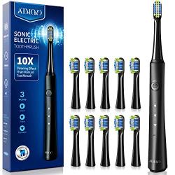 ATMOKO Electric Toothbrushes with 10 Duponts Brush Heads, 40000 VPM, Fast Charge 2.5 H Last 35 Days Rechargeable Power Clean Sonic Toothbrush Adults