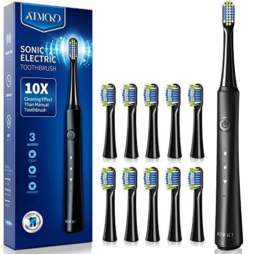 ATMOKO Electric Toothbrushes with 10 Duponts Brush Heads, 40000 VPM, Fast Charge 2.5 H Last 35 Days Rechargeable Power Clean Sonic Toothbrush Adults