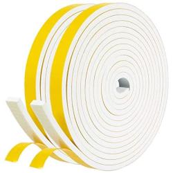 fowong White Door Weather Stripping 26 Feet, 1/2 Inch Wide X 1/4 Inch Thick, High Density Foam Tape Roll Neoprene Rubber Adhesive Weatherstrip Door Seal, Window Insulation, 2 Rolls X 13 Ft Each