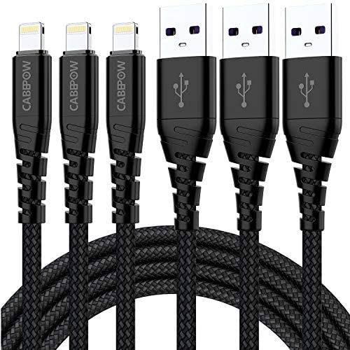 3Pack iPhone Charger Cable 1Ft, CABEPOW 1 Foot Short Lightning to USB-A 2.4A Fast Charging Cord with 1 Feet Premium Nylon Braid Wire for iPhone 11/11Pro/X/XS/XR/XS Max/8/7/6/5S/SE/SE 2020 - Black