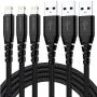 3Pack iPhone Charger Cable 1Ft, CABEPOW 1 Foot Short Lightning to USB-A 2.4A Fast Charging Cord with 1 Feet Premium Nylon Braid Wire for iPhone 11/11Pro/X/XS/XR/XS Max/8/7/6/5S/SE/SE 2020 - Black
