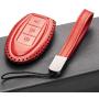 Vitodeco Leather Smart Key Fob Case Cover for 2020 Nissan Versa, Sentra, Altima, Maxima, Rogue, 2020 Infiniti Q50, Q60, QX50, QX60, QX80 and More Models (3 Buttons, Red)