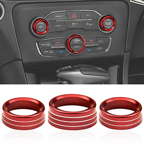 for Dodge Accessories Interior Control Knob Cover Volume/AUTO/Browse Switch Decor Trim Compatible with Dodge Challenger/Charger 2015-2021, Chrysler 200/300/300s 2015-2020 (Red)