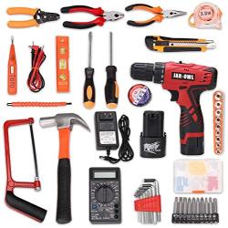 jar-owl 60-Piece Power Tool Set Cordless Drill Set with 16.8V Lithium Driver, Household Hand Tool Kit with Plastic Toolbox Storage Case, Power Tools Combo Kit with Multimeter for Home Repair