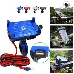 DishyKooker CNC Motorcycle Handlebar Mount Smartphone Mobile Phone Holder with USB Charger 5V 2.5A Black Electronic Products for Gifts