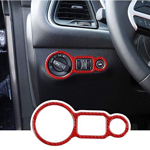 Carbon Fiber Headlight Switch Button Cover Trim for 2015-2020 Dodge Challenger, for 2010-2020 Dodge Charger (Red)