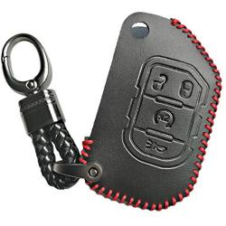 Alegender Black 4 Buttons Flip Leather Key Cover Case Fob Holder Bag Remote Keyless Protector Fit for 2018 2019 2020 Wrangler JL JLU Gladiator JT 68292944AA