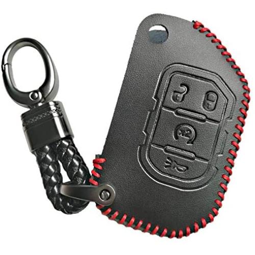 Alegender Black 4 Buttons Flip Leather Key Cover Case Fob Holder Bag Remote Keyless Protector Fit for 2018 2019 2020 Wrangler JL JLU Gladiator JT 68292944AA