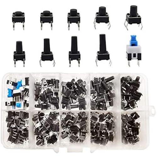 YIXISI 180Pcs Tactile Push Button Switch (6x6mm 7x7mm) 4 Pin Button Switch Assortment Kit for fields of electronic products