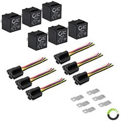 ONLINE LED STORE 6 Pack Bosch Style 5-Pin 12V Relay Kit [Interlocking Harness Socket Holder] [14 AWG Hot Wires] [SPDT] [30/40 Amp] 12 Volt Automotive Relays for Auto Fan Cars