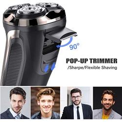 Electric Shaver for Men, PURKOO Electric Razor for Men 3D Rotary Razors for Shaving Beard Trimmer Rechargeable Cordless with Pop-up Trimmer Waterproof Wet&Dry Mens Shaver Lithium Battery LCD Display