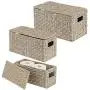 mDesign Natural Woven Water Hyacinth Closet Storage Organizer Basket Bin with Removeable Lids to use in Closet, Bedroom, Bathroom, Entryway, Office - Set of 3 - Gray Finish