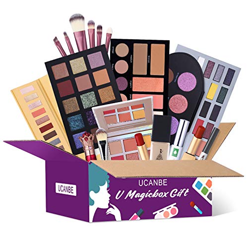 UCANBE Makeup Surprise Mystery Box Gift Set - Exclusive All in One Makeup Set - Include Eyeshadow Palette,Lipstick,Foundation,Highlighters, Eyebrow,Make Up Brush Set, and Much More - COLORS VARIES