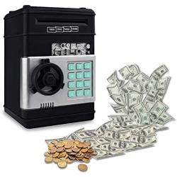 HeQiao Digital Coin Bank Electronic Auto-scrolled Paper Money Banks Password Safe Piggy Bank for Boys (Black)