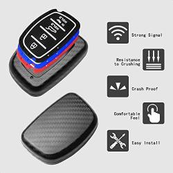 TANGSEN Smart Key Fob Personalized Case Protective Cover for Hyundai Elantra GT Tucson 4 Button Keyless Entry Remote 3D Twill Weave Carbon Fiber ABS Plastic Emboss Silicone Rubber