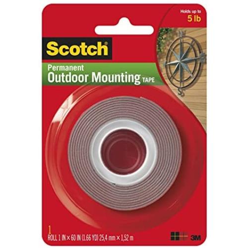Scotch Heavy-Duty Exterior Mounting Tape, Holds 5 lb, 1''x60''