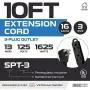 10 Ft Extension Cord with 3 Electrical Power Outlet - 16/3 Durable Black Cable