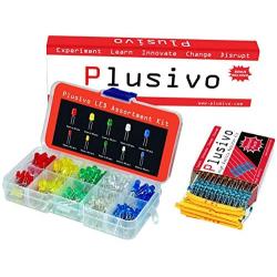 3mm and 5mm Diffused LED Light Emitting Diode Assortment Kit - Pack of Assorted Color Diffused LEDs (310pcs) and Resistors - Red, Yellow, Green, Blue and White LED Indicator Lights from Plusivo