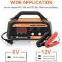 Ampeak 6V 12V Smart Car Battery Charger and Maintainer 2A 8A Fully Automatic with Cable Clamps