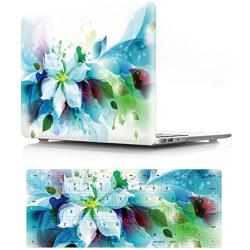 HRH 2 in 1 Blue Watercolor Flowers Laptop Body Shell Protective PC Hard Case Cover Silicone Keyboard Cover for MacBook Old Pro 13''Inch WITH CD-ROM Drive (A1278),Release Early 2012/2011/2010/2009/2008