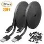 2 Pack 20FT Power Extension Cable Compatible with WyzeCam, Wyze Cam Pan, NestCam Indoor,Blink, Yi Camera,Amazon Cloud Camera,USB to Micro USB Durable Charging and Data Sync Cord (Black)