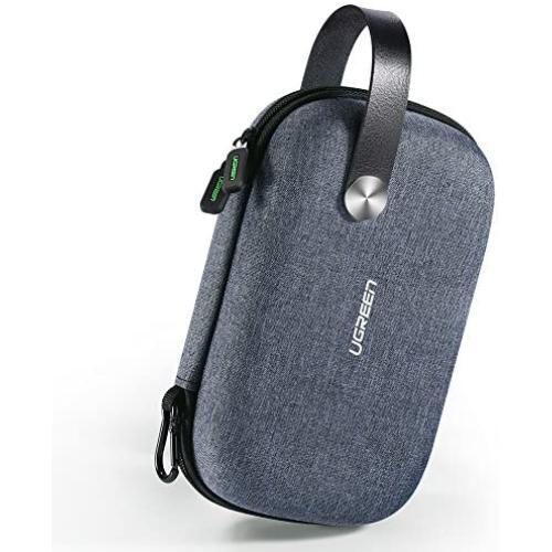 UGREEN Travel Case Gadget Bag Small Portable Electronics Accessories Organiser Travel Carry Hard Case Cable Tidy Storage Box Pouch with Double Layer Double Zipper Snap Hook Carrying Strap