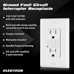 30 Pack - ELECTECK 15A/125V Tamper Resistant GFCI Outlets, Decor Receptacles with LED Indicator, Decorator Wall Plate and Screws Included, ETL Certified, White