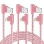 90 Degree iPhone Charger 10 FT 3 Pack Lightning Cable Right Angle Braided iPhone Charging &Syncing Cord for iPhone12/11/Pro/Xs Max/XS/XR/X/iPad/iPod (Rose Gold,10Feet)
