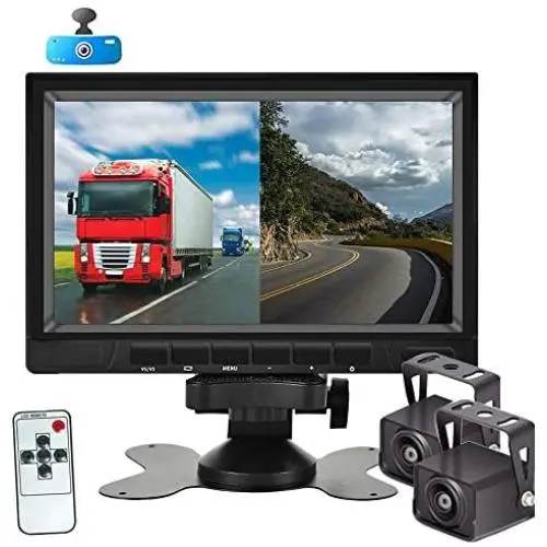 Car Backup Camera System Rearview Mirror with DVR Function 1080P HD 7 Inch Monitor Waterproof Night Vision Rear Veiw Camera for Truck Trailer Heavy Box RV Camper Bus 12V-36V