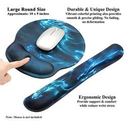 Meffort Inc Mouse Pad Wrist Support & Gaming Keyboard Wrist Pad Combo Set – Durable Ergonomic Anti Slip Non-Slip Round Base Rest Support - Blue Dragon Design