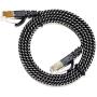 Tera Grand - 3FT - CAT7 10 Gigabit Ethernet Ultra Flat Patch Cable for Modem Router LAN Network - Braided Jacket, Gold Plated Shielded RJ45 Connectors, Faster Than CAT6a CAT6 CAT5e, Black & White