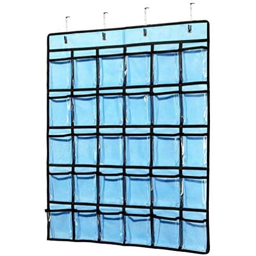 Classroom Pocket Chart for Cellphone Calculator Holder, KEEPJOY 30 Pocket Charts for Classroom 33.5 x 24.5 inch Hanging Cell Phone Organizer Storage (Blue)