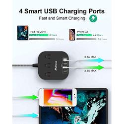 Power Strip with USB C, 3 Outlet 4 USB Ports 4.5A Flat Plug Desktop Charging Station, Non Surge Protector with 5ft Heavy Duty Braided Extension Cord for Cruise Ship Travel Office Home, ETL Listed