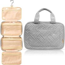 Fashionable Hanging Travel Toiletry Bag for Women and Men, Foldable Hygiene Bag, Bathroom, and Shower Organizer Kit with Elastic Band Holders for Toiletries, Cosmetics, Makeup, Brushes (Medium)