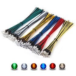 Chanzon 120pcs (6 Colors x 20pcs) 12V 5mm LED Diode Lights 24awg 7.9 inch Pre Wired Assorted Kit (Transparent Clear Round Lens) White Red Green Blue Yellow Warm-White Emitting LED Assortment