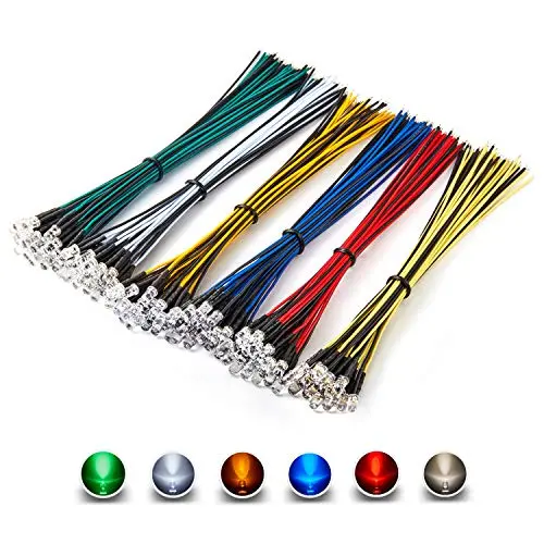 Chanzon 120pcs (6 Colors x 20pcs) 12V 5mm LED Diode Lights 24awg 7.9 inch Pre Wired Assorted Kit (Transparent Clear Round Lens) White Red Green Blue Yellow Warm-White Emitting LED Assortment Chanzon 120pcs (6 Colors x 20pcs) 12V 5mm LED Diode Lights 24awg 7.9 inch Pre Wired Assorted Kit (Transparent Clear Round Lens) White Red Green Blue Yellow Warm-White Emitting LED Assortment