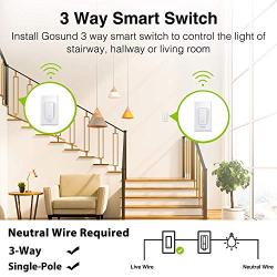 Smart Switch, Gosund 3 Way Light WiFi Switch Works with Alexa and Google Home, Schedule Timer, Neutral Wire Required, Single-Pole and 3-Way Installation, No Hub Required, ETL and FCC Listed (2-Pack)