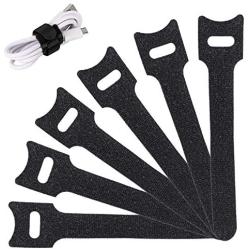 Reusable Cable Ties Management Straps - 6 Inch Strong &Microfiber fastening cloth, Adjustable Fastener Cable Strap Hook and Loop Cord Ties, 20 Piece， Black.