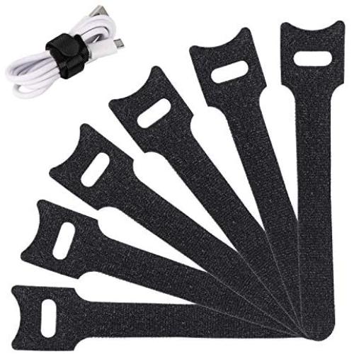 Reusable Cable Ties Management Straps - 6 Inch Strong &Microfiber fastening cloth, Adjustable Fastener Cable Strap Hook and Loop Cord Ties, 20 Piece， Black.