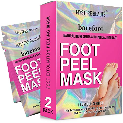 MYSTERE BEAUTE Foot Peel Mask, 2 Pack Exfoliating Foot Mask for Cracked Heels, Dry Skin and Calluses - Lavender Scented Foot Peel and Foot Care - Skin Care Tools for Men and Women